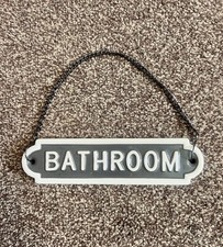 Grey & White Ceramic Bathroom Door Hanging Sign On Chain From The Range