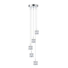 5 LED Lights Multi Drop Chrome Finish Pendant Ceiling Light Clear Glass Shades