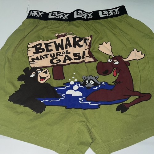Lazy One Men's Green Boxer Shorts M Moose Bear Humor Nature Theme NWT