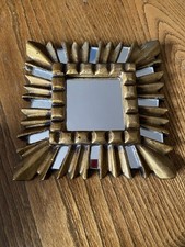 Peruvian Gold Painted Wooden Mini Wall Mirror Sunburst Hand Craft Gallery Wall C