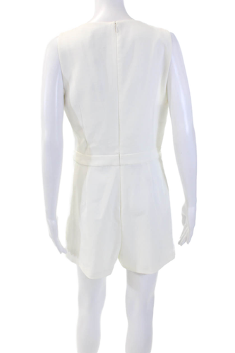 BCBGMAXAZRIA Womens Two Pocket V-Neck Sleeveless Zip Up Romper White Size 6 - Picture 3 of 6