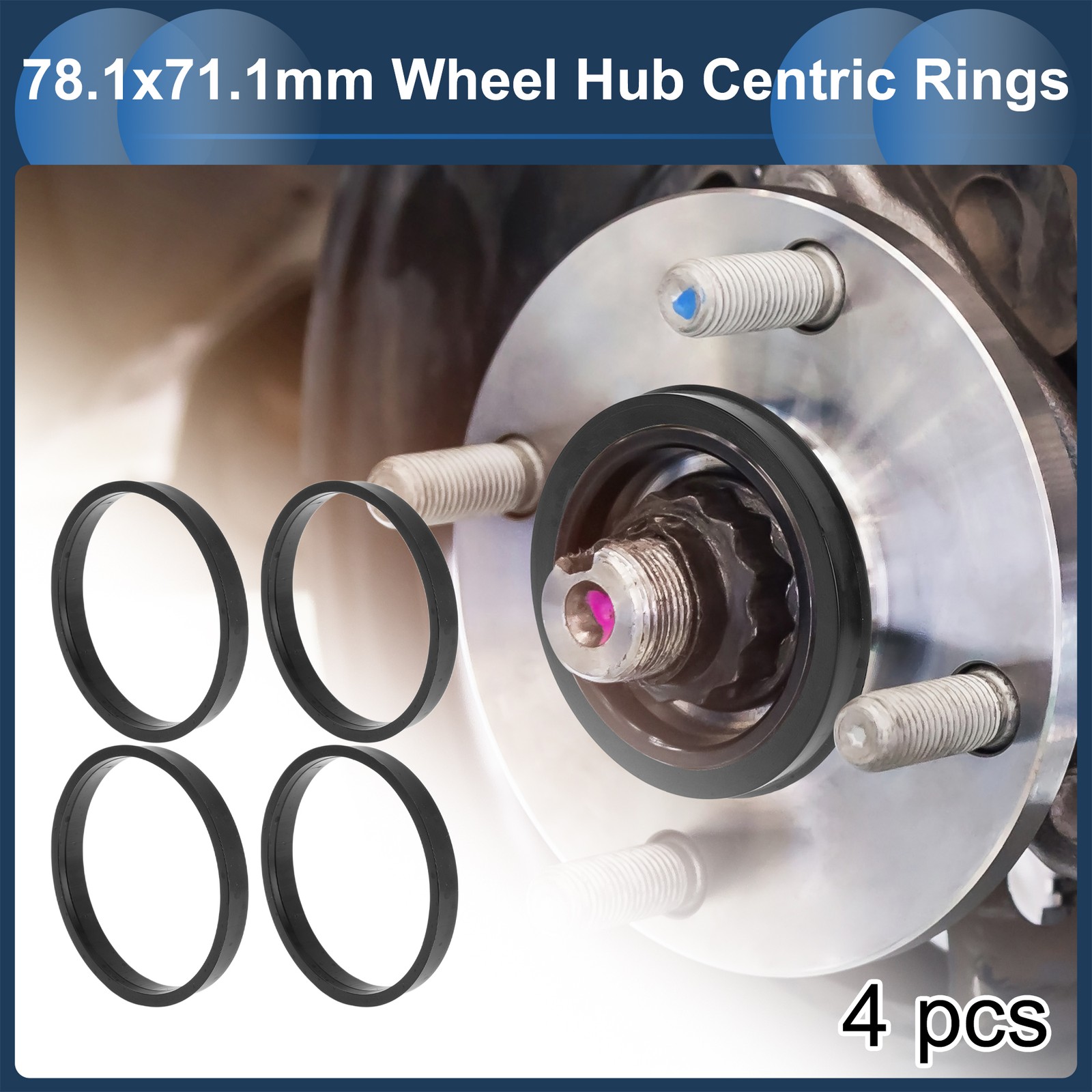 78.1mm to 71.1mm Car Wheel Hub Centric Rings Black Polycarbonate 4 Pcs