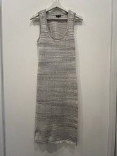 Express Gray Heather Stripe knit Bodycon Dress Midi Cut Out Back SZ M Casual