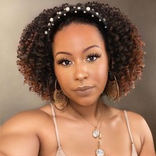 Fancy Hair Afro Kinky Curly Headband Wigs Mixed Brown Turban Wig with headban