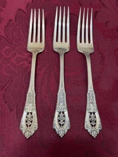 3 Pc Set Wallace Rose Point Sterling Silver Luncheon or Dinner Forks 7"