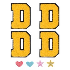 4 PCS Iron on Letter Patch Chenille Letter Patches Alphabet Stickers Yellow D