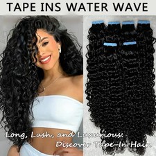 Water Wave Tape In Virgin Remy Human Hair Extensions 28"Natural black 20pcs 50g