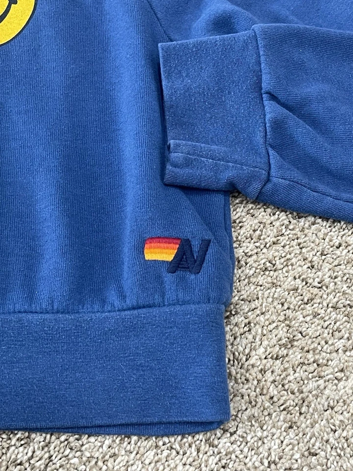 Aviator Nation Smiley Cropped Crewneck Sweatshirt Blue Size XL - Image 3 of 4