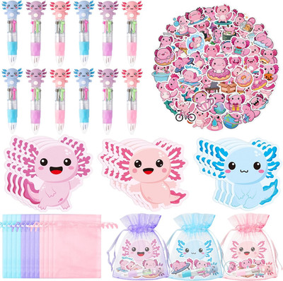 Axolotl Stationery Party Gift - 36 Pack Axolotl Prizes Set Include 4-In-1 Ballpo
