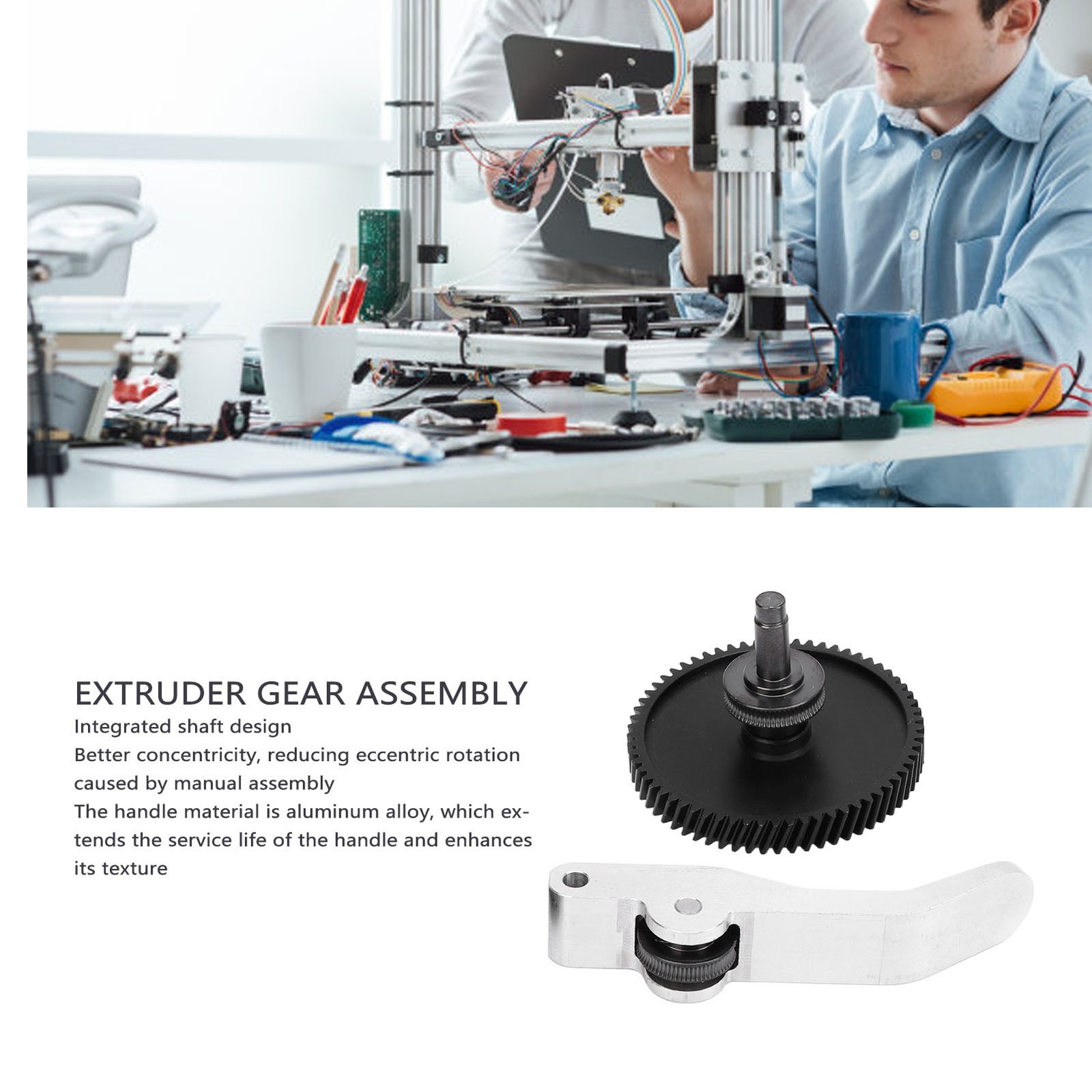 Extruder Gear Assembly Hardened Steel Extrusion Head Gear Aluminum Alloy Handle