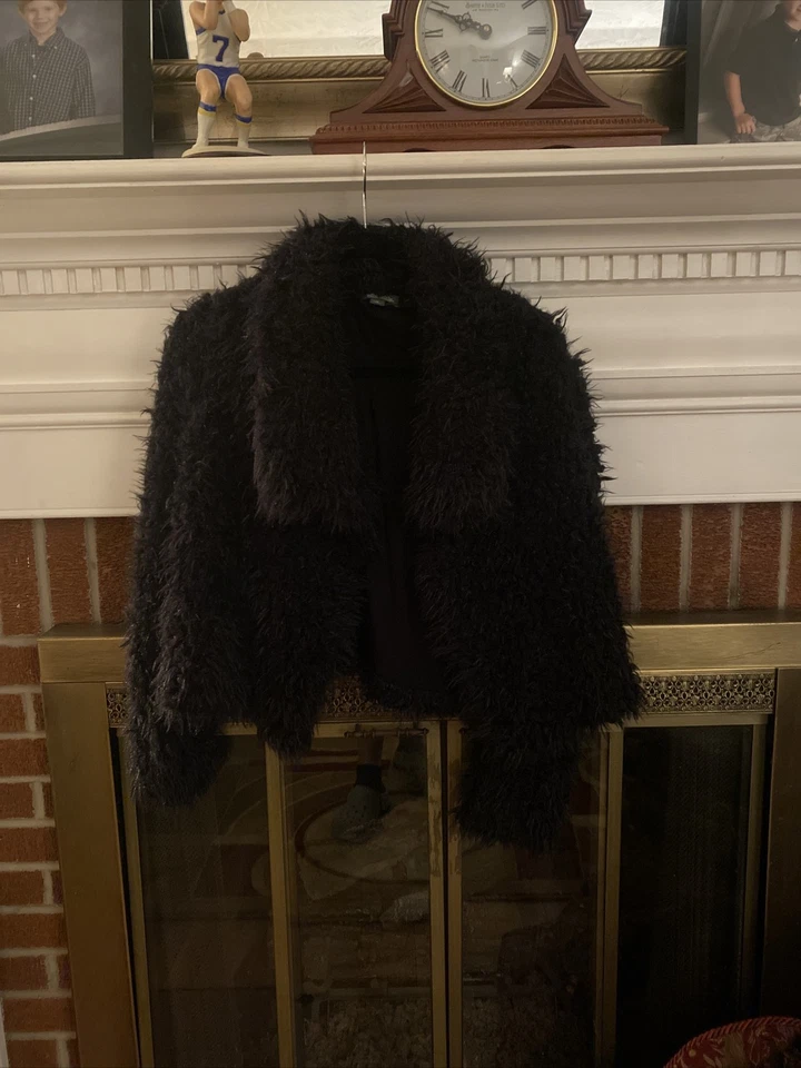 Wild Fable Black Fuzzy Ombre Faux Fur Jacket Rave Coat 70s Style Groovy - Image 3 of 4