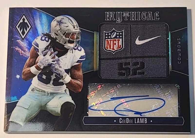 CeeDee Lamb #2 Football Cards 2025 Panini Phoenix Mythical Materials Autograph trading card — raw and PSA graded price guide