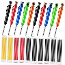  10 Pcs Solid Carpenter Pencils with 60 Pcs 2.8mm Refills Long Nosed Deep Hole 