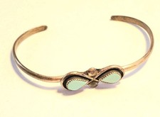 Vintage Cuff Bracelet, Silver  Turquoise, Native American, Child Size