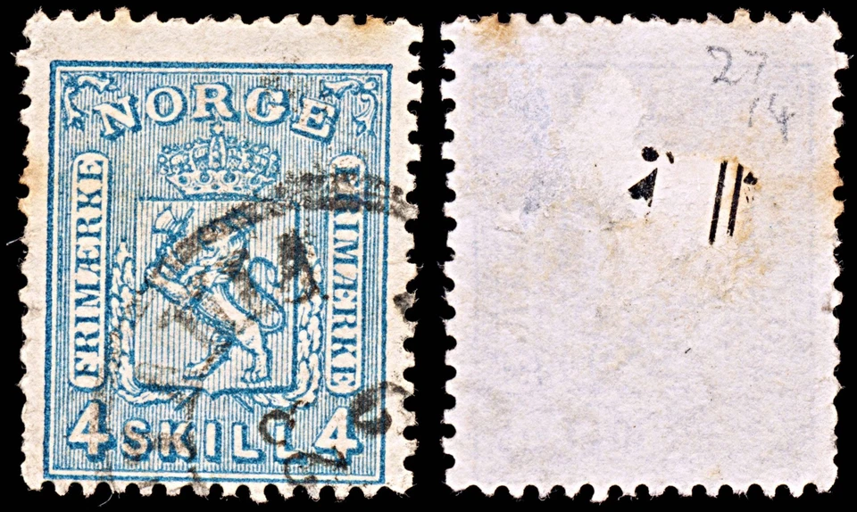6594 Norway SG27 4sk Blue 1868. Mi14b Used. C£14 — 第 2/4 张图片