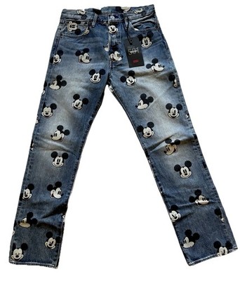 Levi's 501 Series Mickey Mouse Cartoon Print Denim Jeans Blue