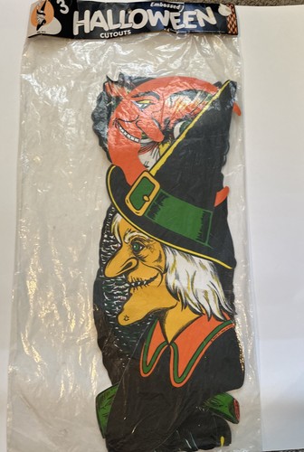 "Gran Beistle Halloween Búho Bruja Cartón Decoración De Colección 23"" Nuevo de Lote Antiguo Nuevo en Paquete"