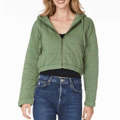 Bobi LA Quilted Cropped Jacket with Hood Green (Sprout) Women s Size XL NWOT