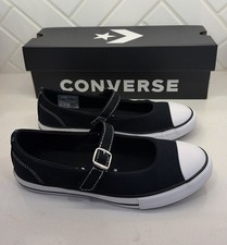 Converse YOUTH Size 2 CTAS Dainty Mary Jane Black White Slip On Shoes NEW