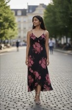 Express Ladies Black Floral Middy Dress With Spaghetti Straps Size 7/8