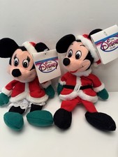 Disney Store Santa Mickey  Minnie Mouse Mini Bean Bag Plush 7" Christmas NWT