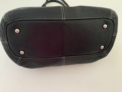 TIGNANELLO Black Handbag Pebbled Leather Double Handles Satchel Shoulder Purse - Picture 5 of 11