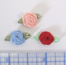100 Pc Tiny Satin Ribbon Rolled Rose Flower Embellishment 3/8" Red, Blue, Peach