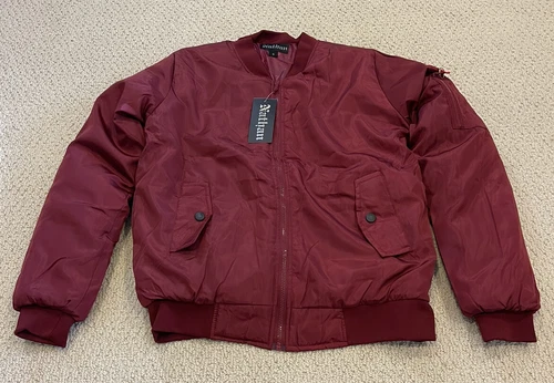 NWT Men’s Nathan Burgundy Red Bomber Flight Zip Jacket ALL SIZES - product listing photo