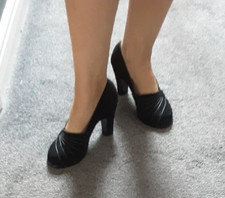 vintage deadstock deco style black suede womens shoes 1940s 