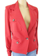 CABI Knit Blazer Jacket Tomato Red Button Front Size 6
