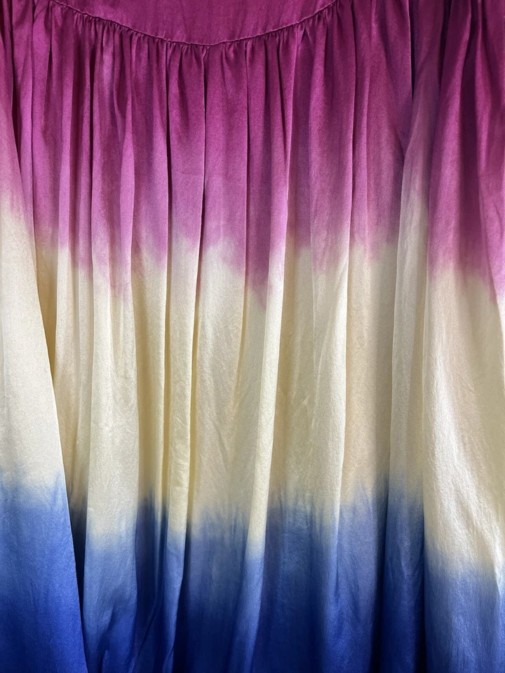 Falda Kenar 100% Seda Ombré Burbuja Talla 10 Rosa Marfil Azul Forrada Midi Boho Fiesta Foto 2 de 4