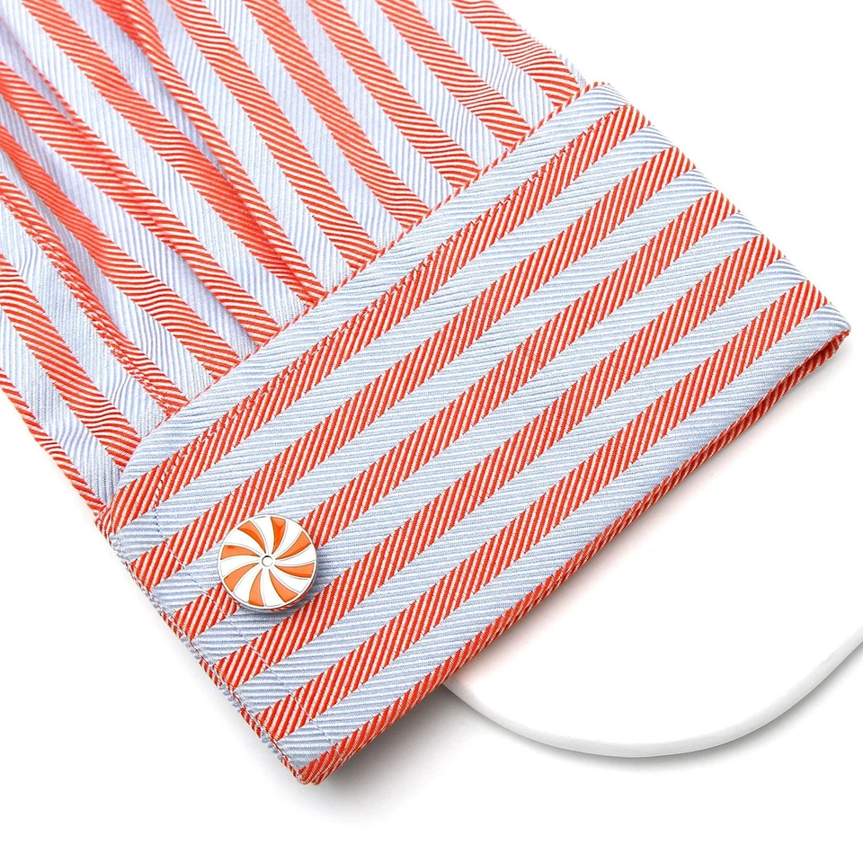 Пара спиральных полосатых модных мужских запонок эмаль круглые запонки для мужчин повседневные - Изображение 3 из 4