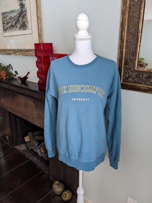Seek Discomfort University Crewneck Sweatshirt Muted Blue Olive Unisex XS  63