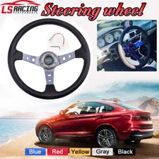 Gray 6 Bolt Racing 350mm 14" 95mm Deep Dish Steering Wheel with Horn Button