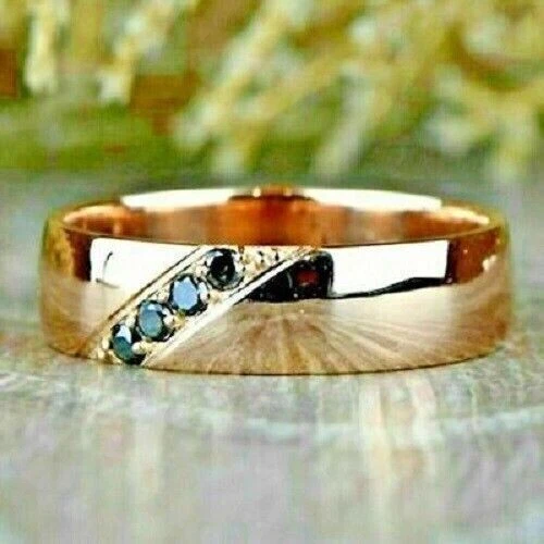 Lab-Created 1.5CT Round Cut Diamond Men's Wedding Band Ring 14K Rose Gold Finish - Image 2 of 3