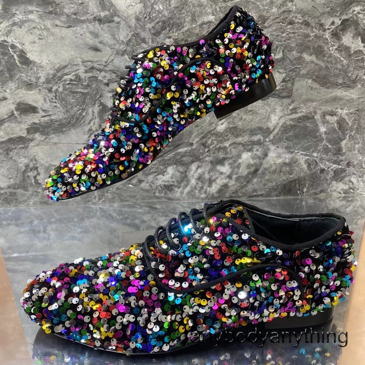 SAOLA Scarpe eleganti da uomo Bling Bling paillettes stringate casual sera festa DJ clubwear taglia