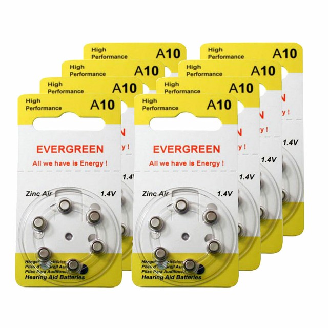 Hearing Aid Battery A10/B6_48 Evergreen 48pk, Size A10, Zinc Air, 1.4V eBay