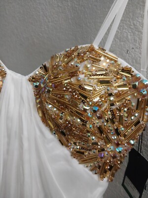 Pageant Prom White Dress Size White with Gold Formal Evening