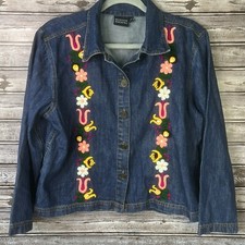 Designer Madison Mathews Women’s Size Medium Floral Embroidered Denim Jacket