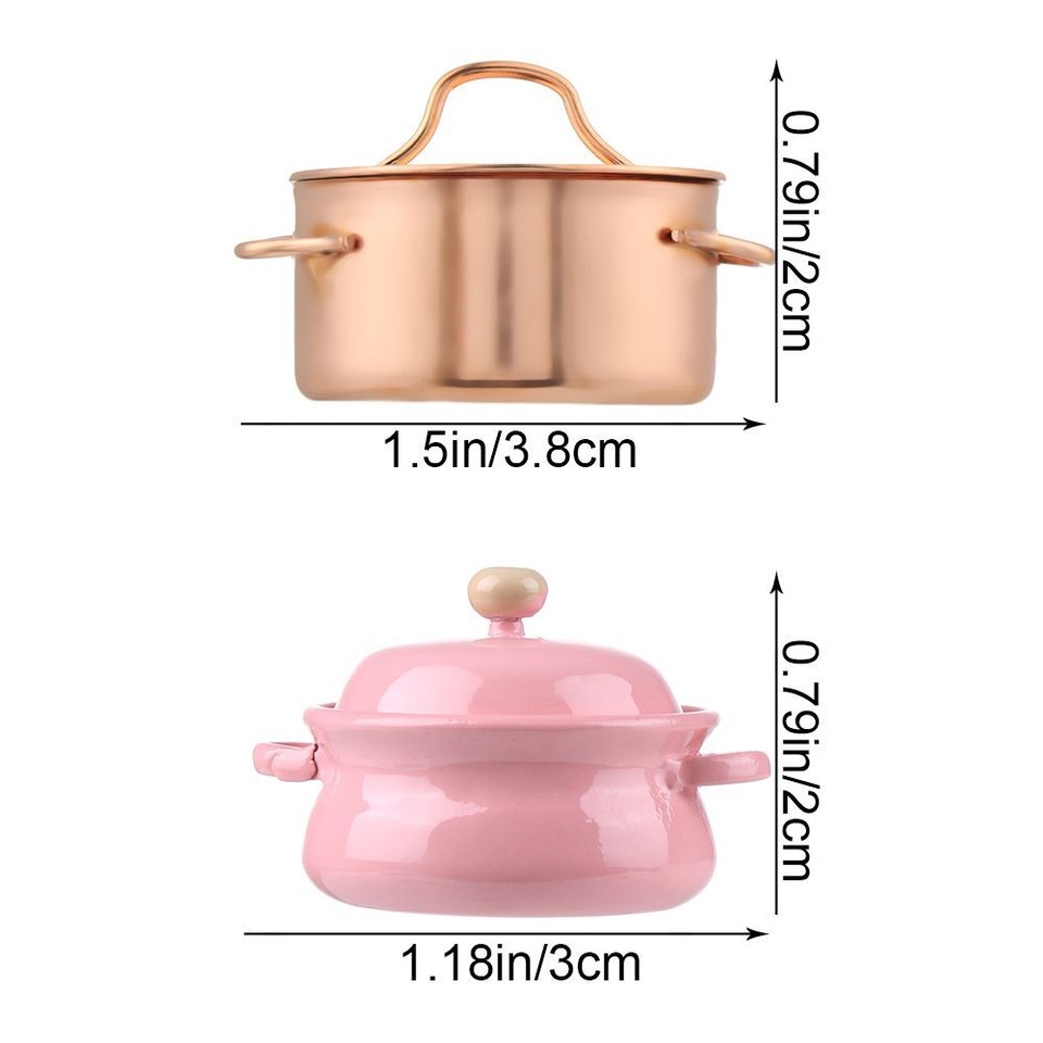 Mini Cookware With Pot Cover Dollhouse Accessories Miniature Soup Pot