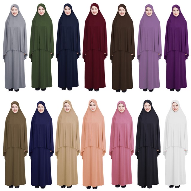 Women Prayer Cloth Set Muslim Abaya Jilbab Long Dress Arab Hijab Scarf