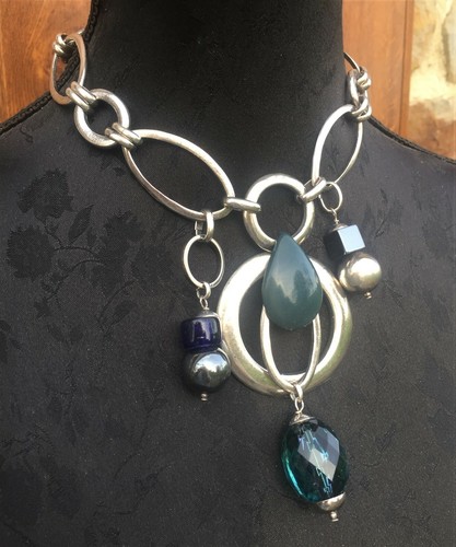 Taratata - Collier argent & bleu - Necklace signed. Silver tone & blue- Design. - Foto 3 di 9