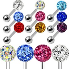 1.6mm Zungenpiercing Multi Kristall Kugel Hantel Stab Barbell Piercing Schmuck