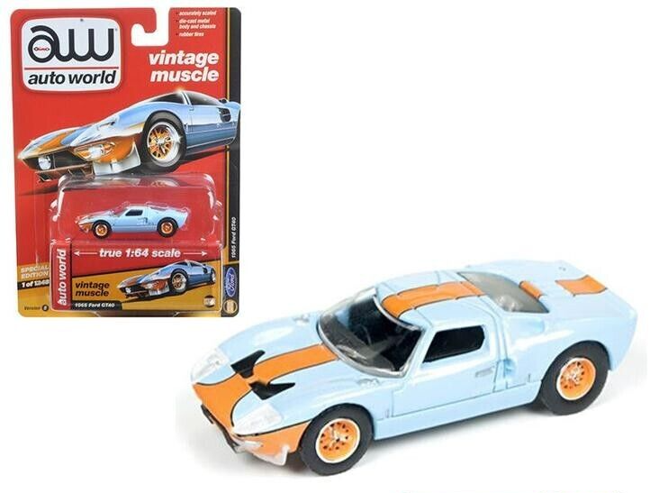 AUTOWORLD VINTAGE MUSCLE 1965 FORD GT40 GULF EDITION 1/64 DIECAST CAR AW64082 B