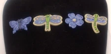 Vintage Set Of 4 Ceramic Button Covers - Butterfly, 2 Style Dragonfly & Flower. 