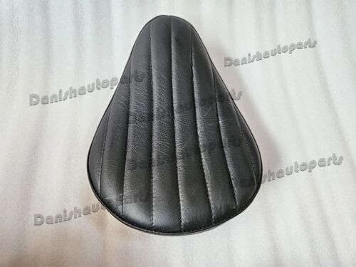 BLACK LEATHER VERT RIB CHOPPER SOLO SEAT & PILLION PAD TUCK & ROLL HARLEY BOBBER - Picture 7 of 23