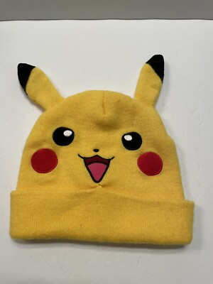 Pokémon Pikachu Face Knit Beanie Hat With Ears 