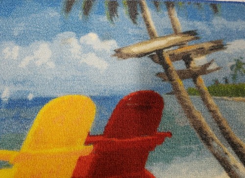 PRINTED NYLON KITCHEN RUG (nonskid)(18"x30") CHAIRS & PALM TREE ON THE BEACH,AH - Picture 6 of 8
