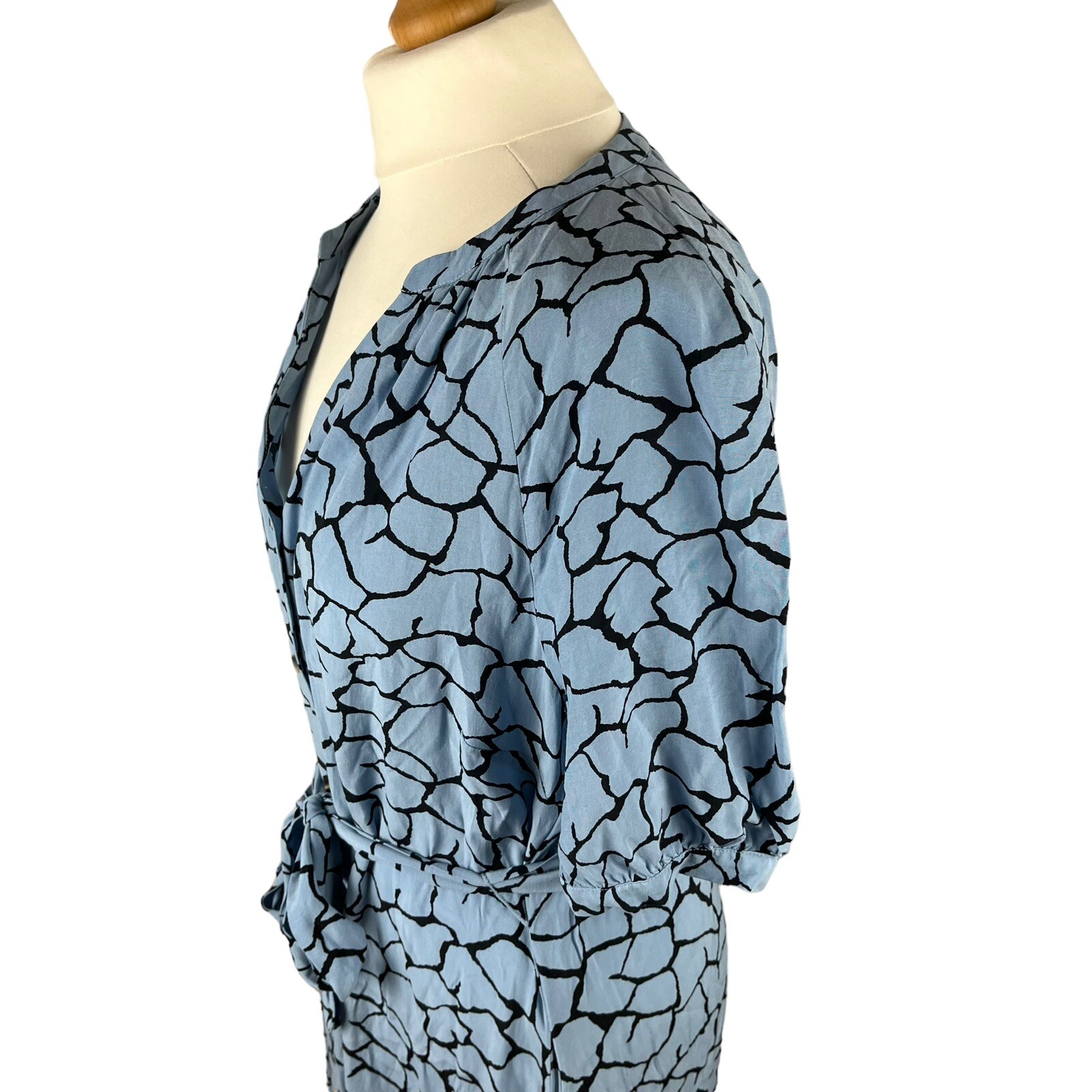 WHISTLES Olivia Animal Giraffe Shirt Dress Size 14 Blue Midi Maxi