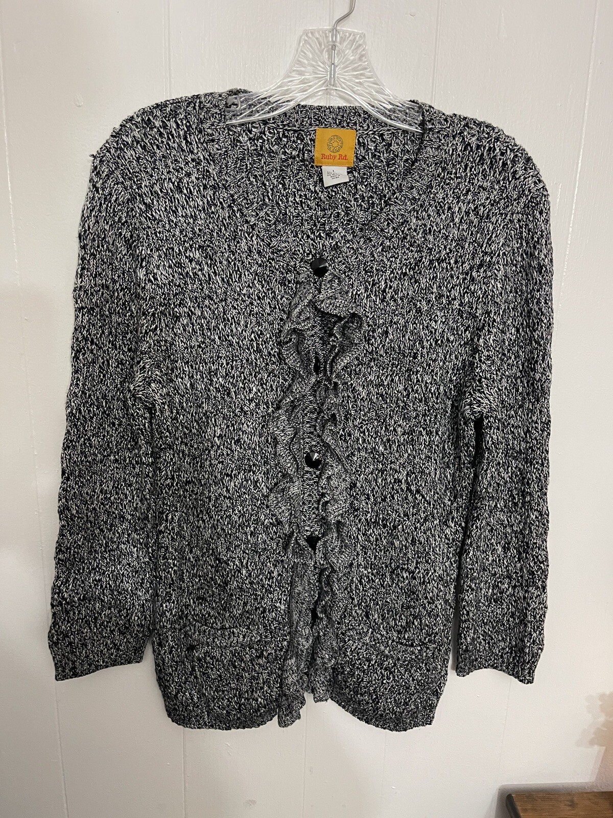 Ruby Rd L black gray and silver metallic cardigan… - image 1